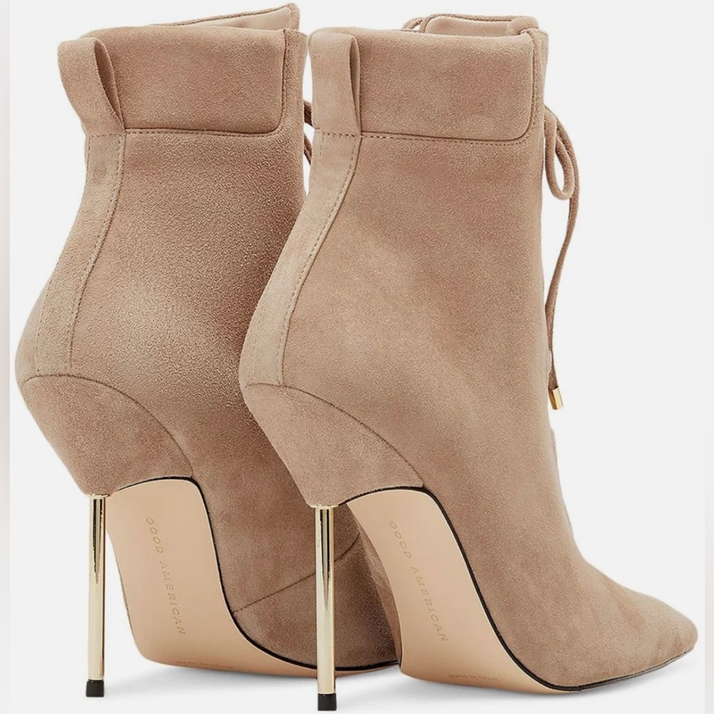 π₯ Good American Scandal Lace Up High Heel Booties Boots Stone Sold Out NIB - Picture 2 of 12